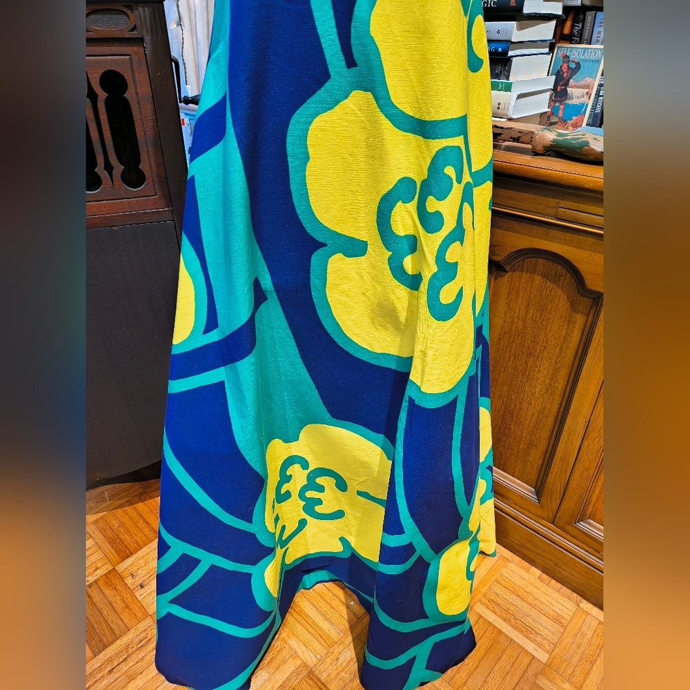 Vintage 1970s Merry Finn Floral Maxi Dress in Blue, Green, and Yellow - Picture 3 of 9